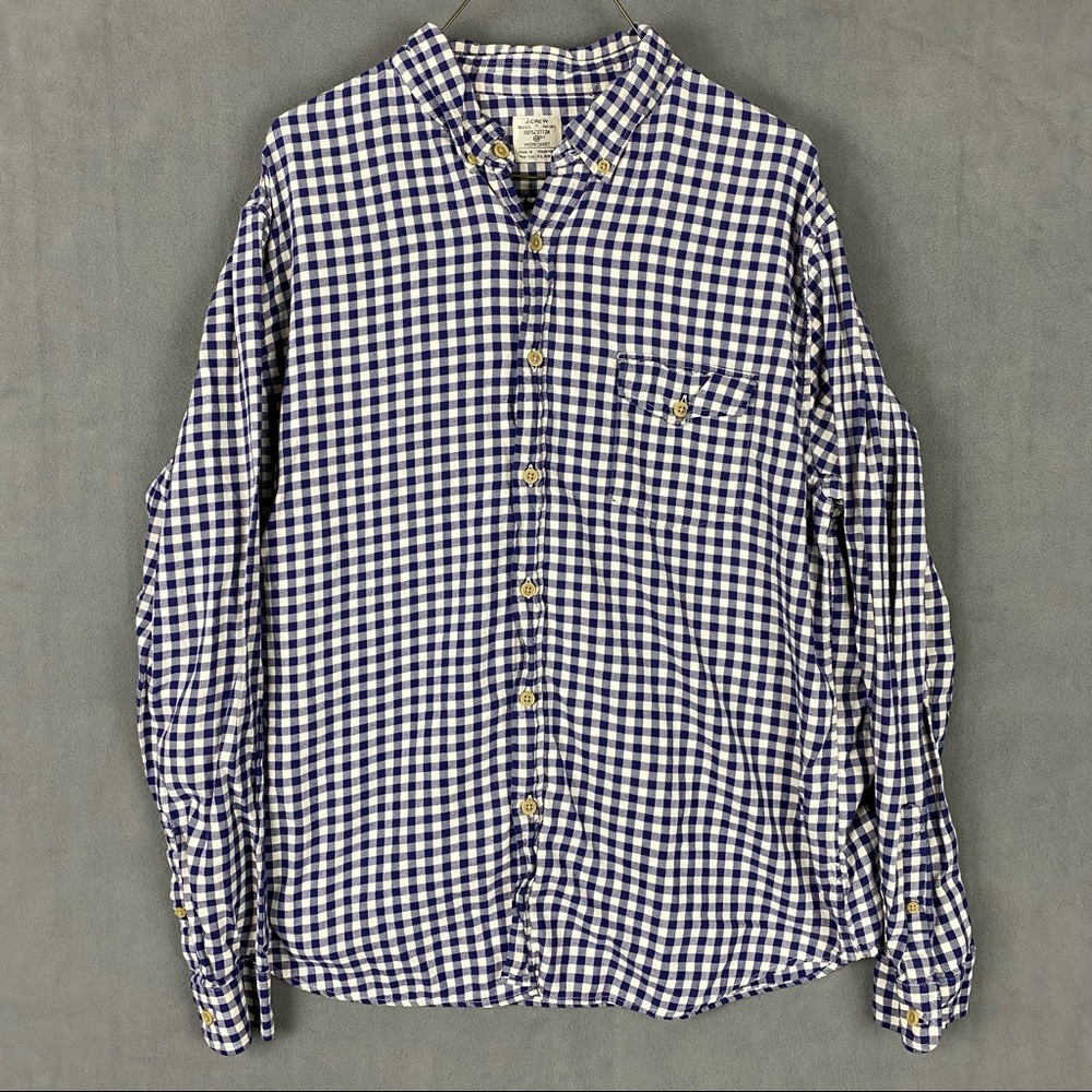 J. Crew Men's XL Work Shirt Blue and White Check Long Sleeve Button Down